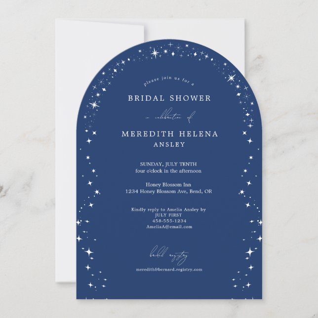 Invitation Céleste Élégant Mariage Étoiles Arche Bridal Showe (Devant)