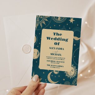 Invitation Céleste Emerald Gold Crescent Lune
