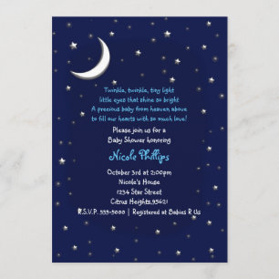 Invitation Céleste Fête de Bébé Blue Moon & Stars