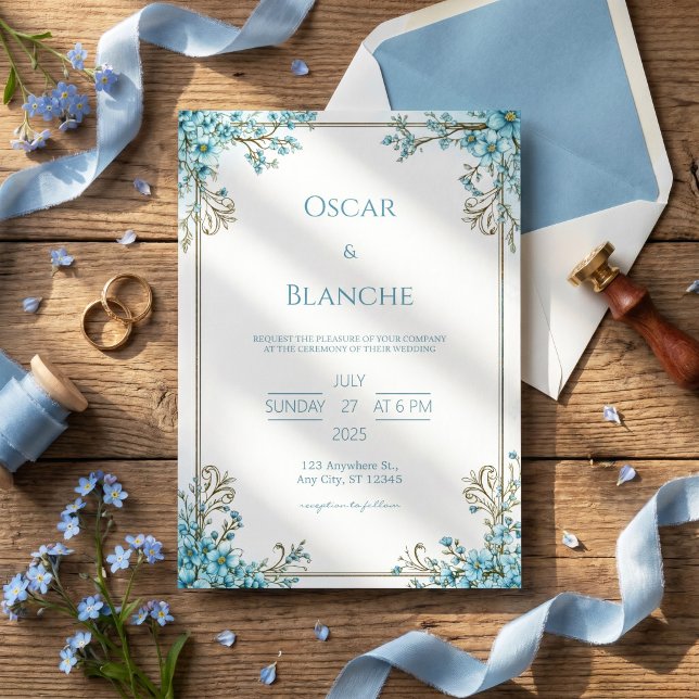 Invitation Céleste Fleur Élégant Cadre Doré Mariage (Créateur téléchargé)