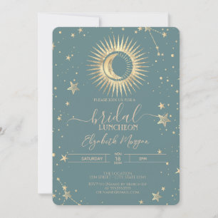 Invitation Céleste Gold Sun Moon Stars Luncheon Mint Green