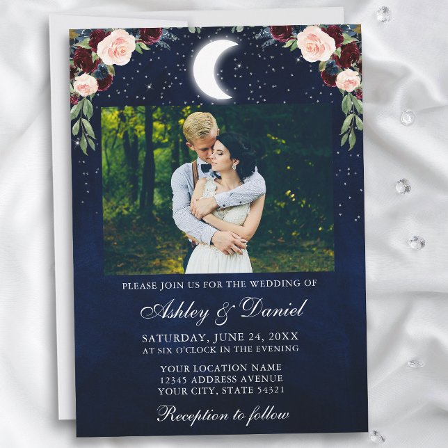 Invitation Céleste Lune étoiles Mariage photo (Customize to add more text or more photos to back of card.)