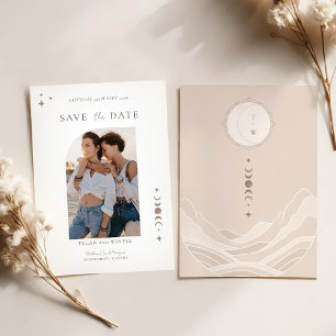 Invitation Céleste Lune Étoiles Monogramme Enregistrer La Dat