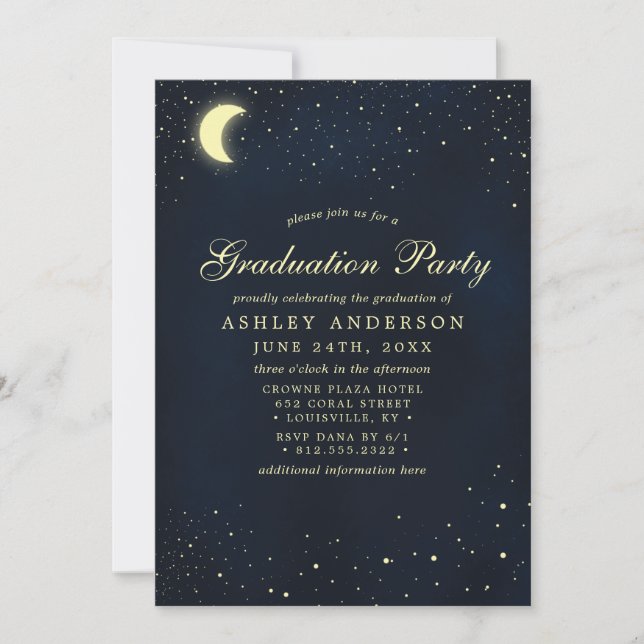 Invitation Céleste Lune Stars Midnight Graduation Party (Devant)
