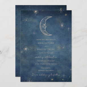 Invitation Céleste Midnight Blue Moon Stars Mariage