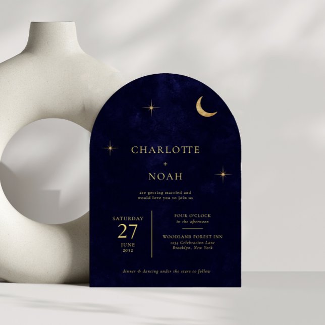 Invitation Céleste Midnight Gold Moon Stars Arch Mariage (Créateur téléchargé)