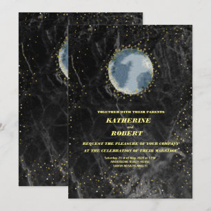 Invitation céleste minuit bleu étoiles lune Mariage Invita
