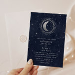 Invitation céleste minuit bleu étoiles lune Mariage Invitat<br><div class="desc">Notre collection "or céleste" présente une belle lune de croissant avec des étoiles d'or dans divers designs sur un arrière - plan bleu nuit velours jumelé à des polices élégantes. Facile à customiser et vous pouvez choisir parmi de nombreux articles de cette collection dans notre magasin.</div>