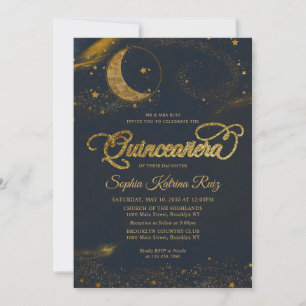 Invitation Céleste Minuit Bleu Or Star Lune Quinceanera
