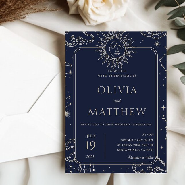 Invitation Céleste mystique étoile de nuit étoile Mariage (Celestial Mystical Starry Night Moon Stars Wedding Invitation)