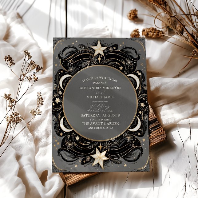 Invitation Céleste mystique lune étoile Mariage Boho de nuit (Créateur téléchargé)