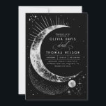 Invitation Céleste mystique lune étoile Mariage Boho de nuit<br><div class="desc">Ce faire-part de mariage définit parfaitement l'humeur enchanteresse de votre célébration cosmique, que ce soit "Under the Stars", "Written in the Stars" ou "To the Moon and Back". Avec un design de ciel étoilé qui capture la magie de planètes lointaines, de galaxies et de constellations à travers une lentille bohème,...</div>