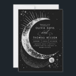 Invitation Céleste mystique lune étoile Mariage Boho de nuit<br><div class="desc">Ce faire-part de mariage définit parfaitement l'humeur enchanteresse de votre célébration cosmique, que ce soit "Under the Stars", "Written in the Stars" ou "To the Moon and Back". Avec un design de ciel étoilé qui capture la magie de planètes lointaines, de galaxies et de constellations à travers une lentille bohème,...</div>