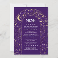 Céleste Nuit Sky Stars Arch Purple Menu Mariage