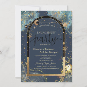 Invitation Céleste Or Soleil Lune Or Paillettes Alliance