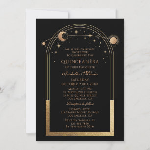 Invitation Céleste Quinceañera Or Noir