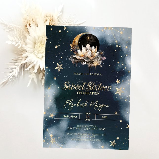 Invitation Céleste Soleil,Lune,Etoiles Lotus Ciel Douze Ans (Créateur téléchargé)