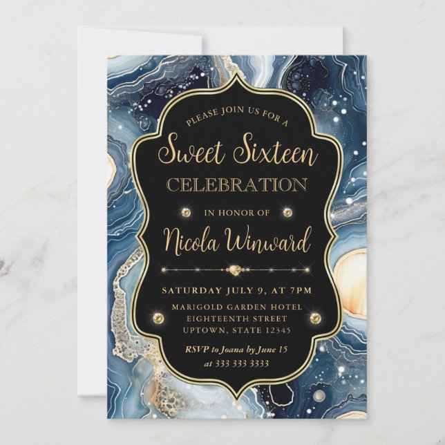 Invitation Celestial Agate | Elegant Cosmic Marble Sweet 16 (Devant)