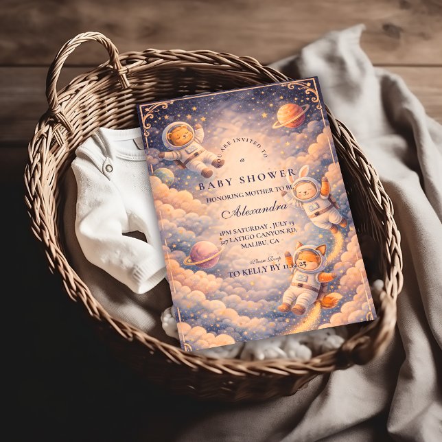 Invitation Celestial Astronaut Neutral Space Baby Shower (Créateur téléchargé)