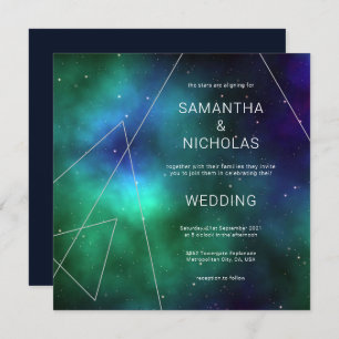 Invitation Celestial bleu vert cosmique Abstrait Cool Mariage