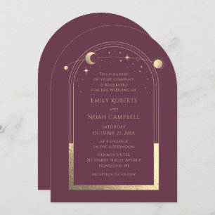 Invitation Celestial Chic Plum Or Soleil Lune Étoiles Espace