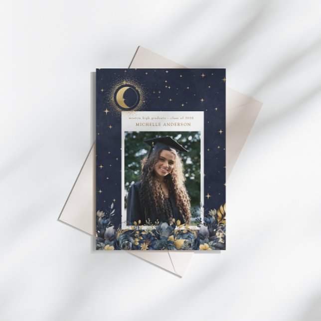 Invitation Celestial Floral Moon Graduation Announcement (Créateur téléchargé)