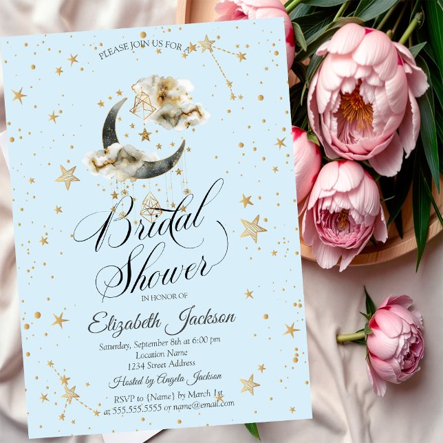 Invitation Celestial Gold Moon Stars Light Blue (Créateur téléchargé)