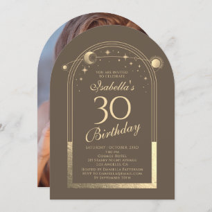 Invitation Celestial Mocha Gold Sun Moon Stars 30e anniversai