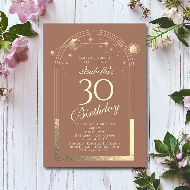 Invitation Celestial Mocha Gold Sun Moon Stars 30e anniversai (Créateur téléchargé)
