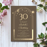 Invitation Celestial Mocha Gold Sun Moon Stars 30e anniversai<br><div class="desc">Celestial Mocha Gold Sun Moon Astronomy 30th Birthday Invitations dispose d'un élégant soleil doré, lune et étoiles avec un cadre doré sur un arrière - plan mocha. A l'intérieur, vous avez vos informations d'invitation personnalisées pour le trentième anniversaire. Personnalisez en modifiant le texte dans les zones de texte. Conçu pour...</div>