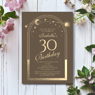 Invitation Celestial Mocha Gold Sun Moon Stars 30e anniversai