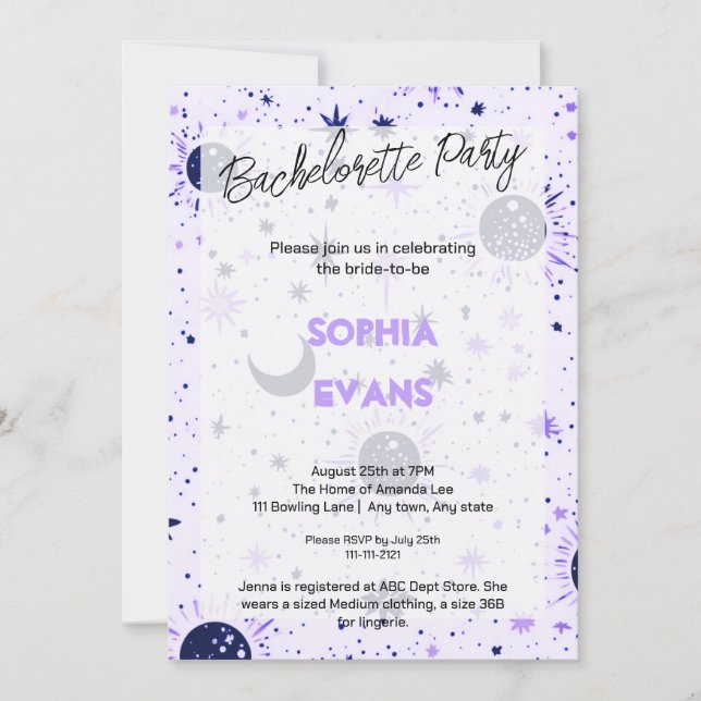 Invitation Celestial moderne Mariage Bachelorette Party (Devant)