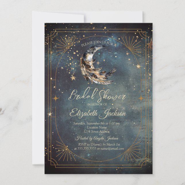 Invitation Celestial Moon Feather Frame Sky Bridal Shower (Devant)