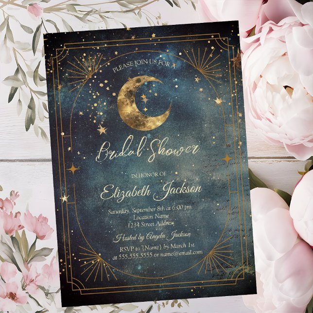 Invitation Celestial Moon Frame Dark Galaxy Sky Bridal Shower (Créateur téléchargé)