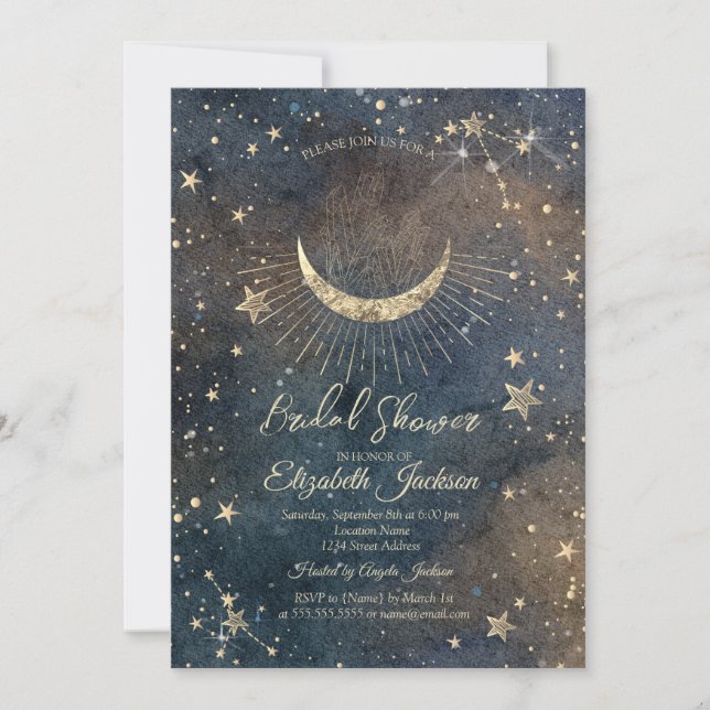 Invitation Celestial Moon,Stars Diamond Dark Bridal Shower  (Devant)