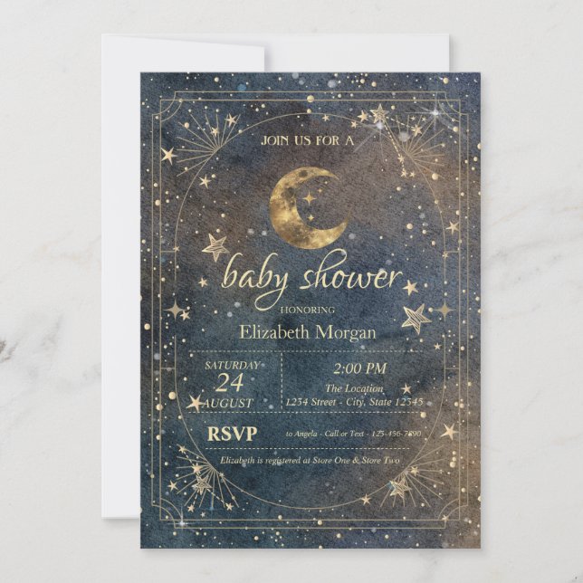 Invitation Celestial Moon Stars Frame Dark Galaxy (Devant)