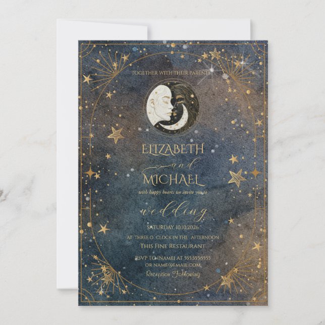 Invitation Celestial Moon Sun Frame Dark Galaxy Wedding (Devant)