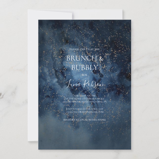 Invitation Celestial Night Sky Gold Brunch et Bubbly Douche (Devant)