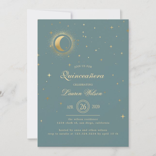 Invitation Celestial Pastel Gold Stars Quinceanera (Devant)