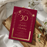 Invitation Celestial Red Gold Sun Moon Stars 30e anniversaire<br><div class="desc">Celestial Red Gold Sun Moon Astronomy 30th Birthday Invitations dispose d'un élégant soleil doré, lune et étoiles avec un cadre doré sur un arrière - plan rouge. A l'intérieur, vous avez vos informations d'invitation personnalisées pour le trentième anniversaire. Personnalisez en modifiant le texte dans les zones de texte. Conçu pour...</div>