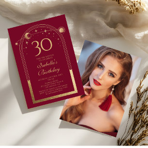 Invitation Celestial Red Gold Sun Moon Stars 30e anniversaire