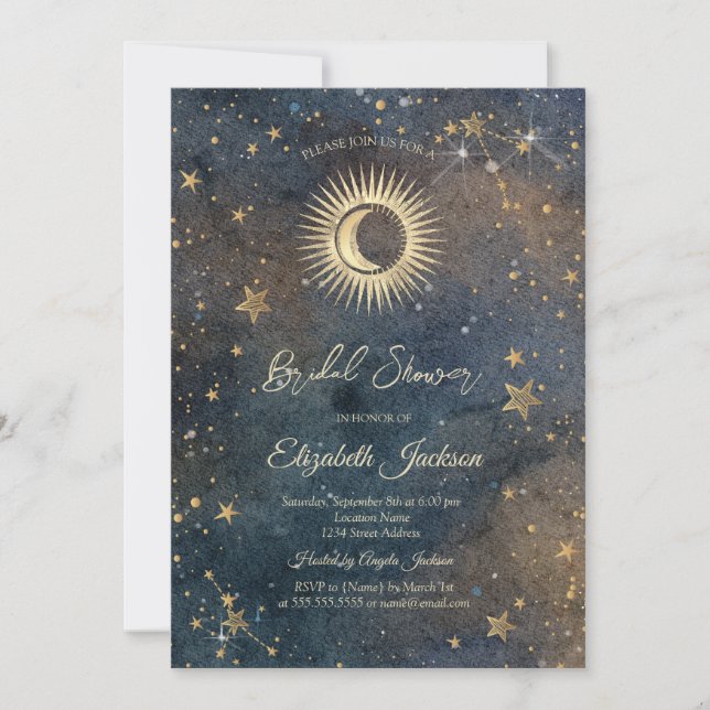 Invitation Celestial Sun,Moon,Stars Galaxy Bridal Shower (Devant)