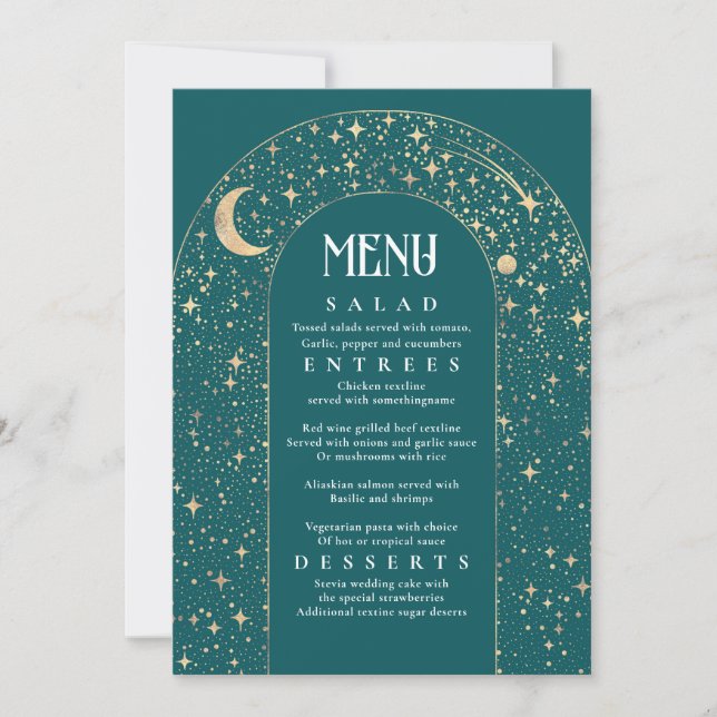Invitation Celestin Nuit Sky Stars Arch Turquoise Mariage Men (Devant)
