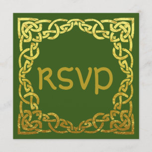 Invitation Celtic Mariage Green   Faux Gold Celtic Knot RSVP