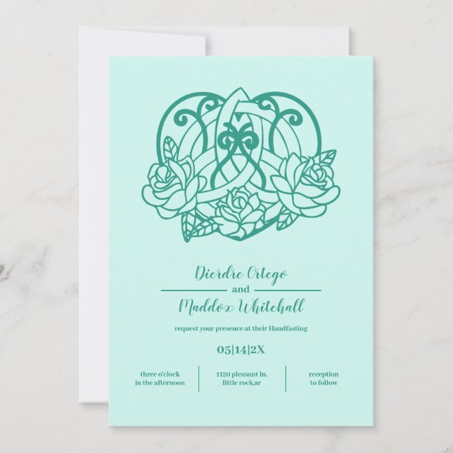Invitation Celtic Triquetra Coeur Knot Flora Turquoise Handfa (Devant)