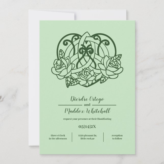 Invitation Celtic Triquetra Irish Heart Green Handfasting (Devant)