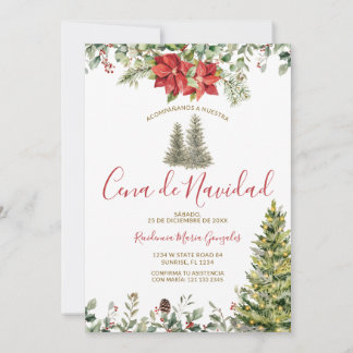 Invitation Cena De Navidad Poinsettia Christmas Dinner Party