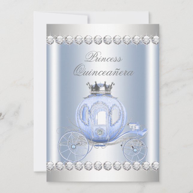 Invitation Cendrillon Bleu Argent Princesse Quinceanera (Devant)