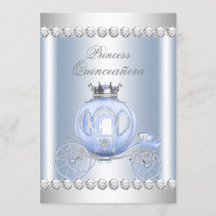 Invitation Cendrillon Bleu Argent Princesse Quinceanera
