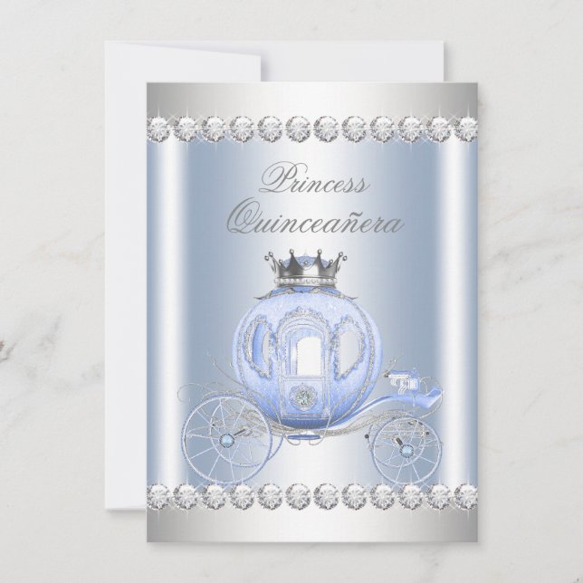 Invitation Cendrillon Bleu Argent Princesse Quinceanera (Devant)